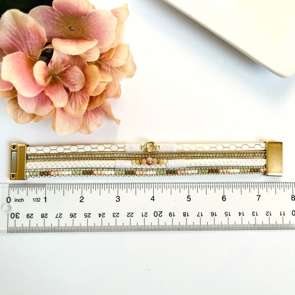 White Leather Rhinestone Bead Bracelet - Picture 7 of 7